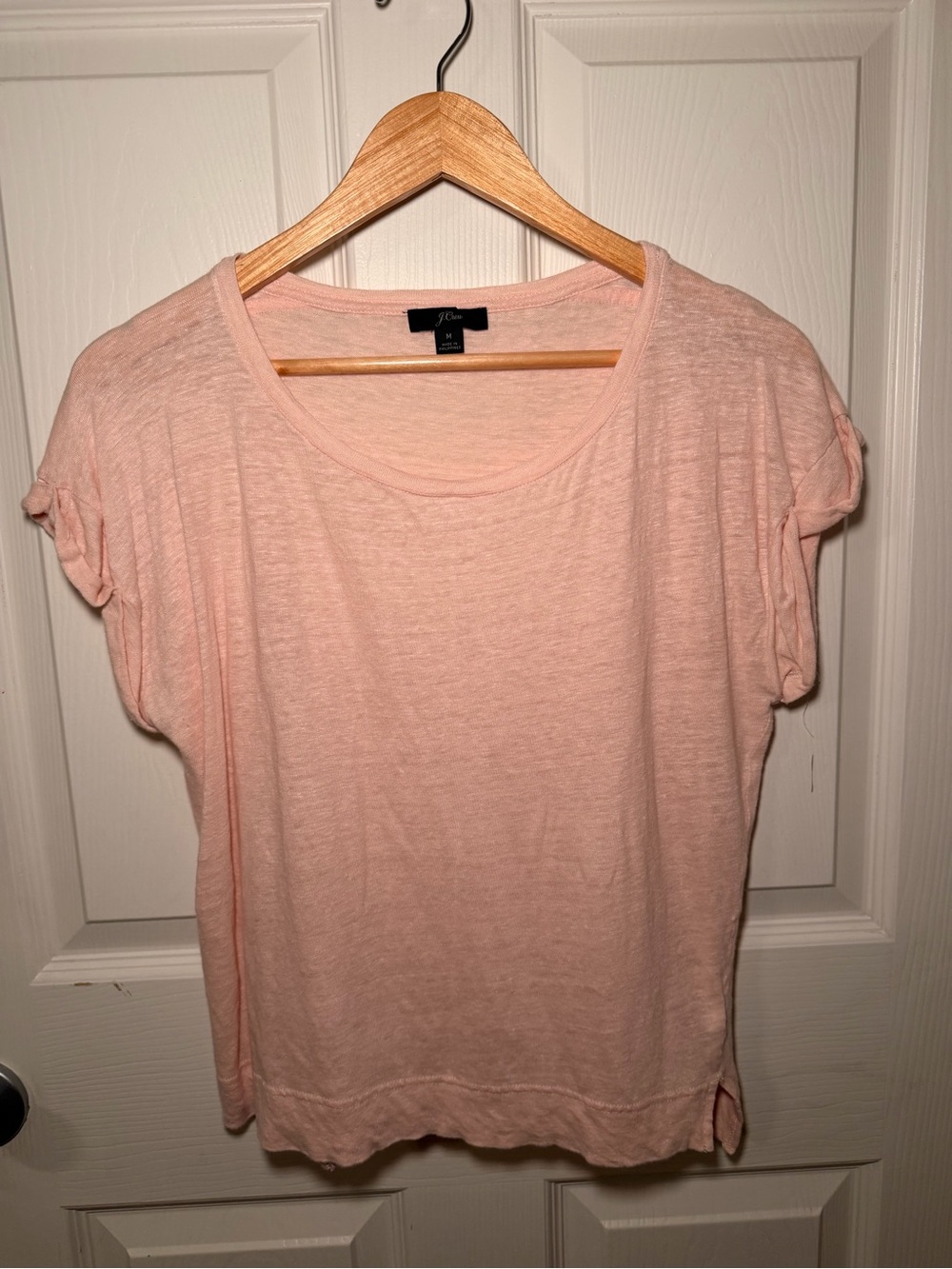 J. Crew Light Pink 100% Linen Slub Scoop Neck Tee